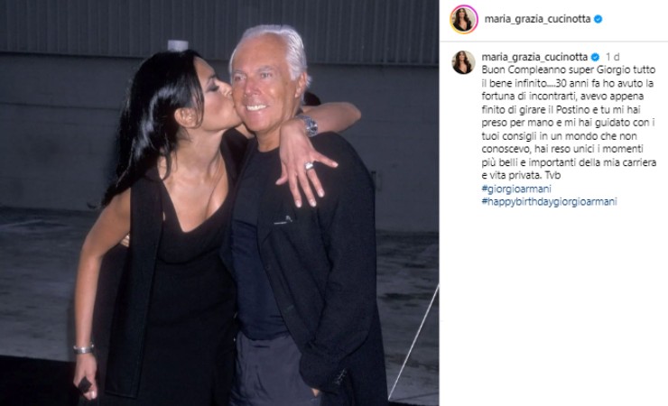 Maria Grazia Cucinotta fa una dedica ad Armani