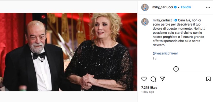 Milly Carlucci condivide un messaggio di cordoglio