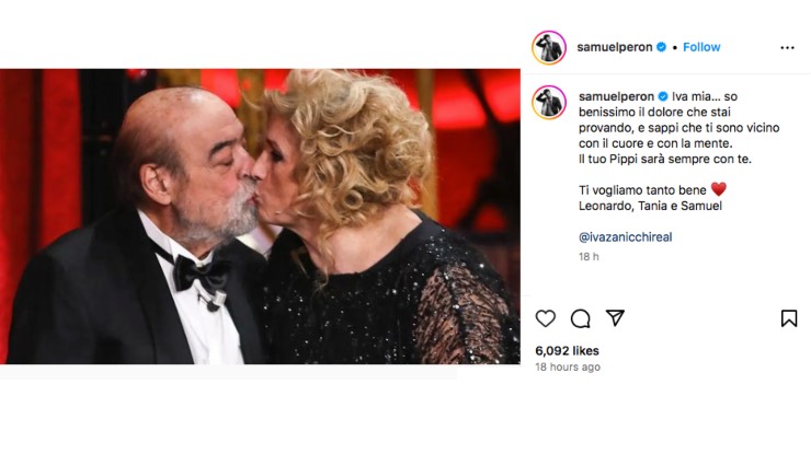 Samuel Peron dedica un post a Iva Zanicchi